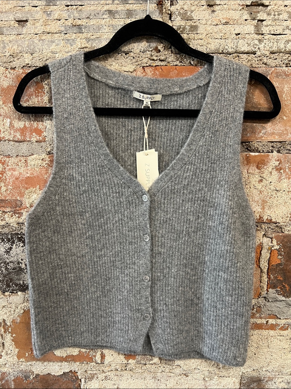 Z Supply Bryce Sweater vest heather Gray Ribbed Knit Button Front Vest XS & L